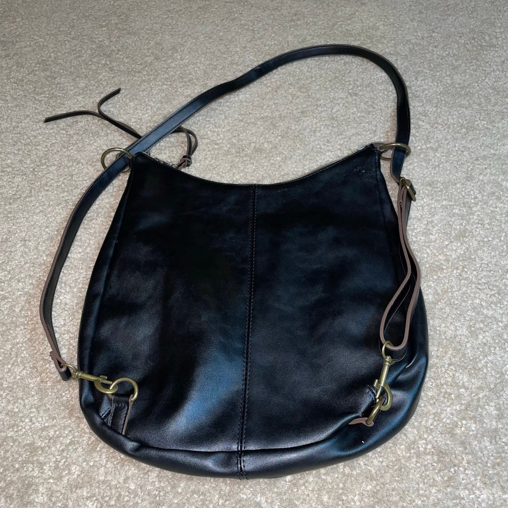 Black‎ Convertible Crossbody Backpack Hobo Bag Vegan Leather TT211253